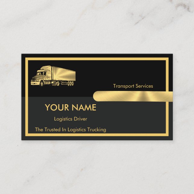 Gold Gray Black Retro Columns Logistics Trucking Visitenkarte (Vorderseite)