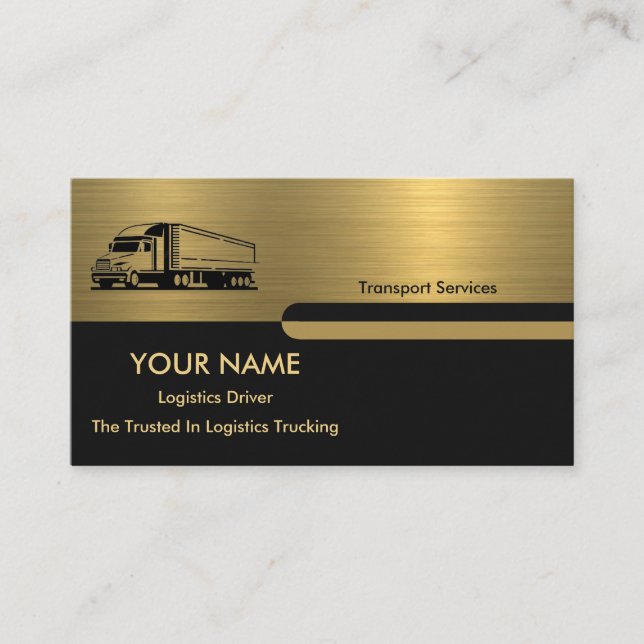 Gold Gray Black Retro Columns Logistics Trucking Visitenkarte (Vorderseite)