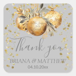 Gold Gray Christmas Gastgeschenk Hochzeit Quadratischer Aufkleber