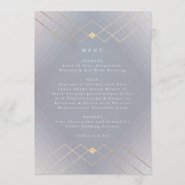 Gold Gray Elegance Diamond Geo Deko Wedding Menükarte (Vorderseite)
