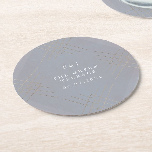 Gold Gray Elegance Diamond Geo Deko Wedding Runder Pappuntersetzer (Angewinkelt)