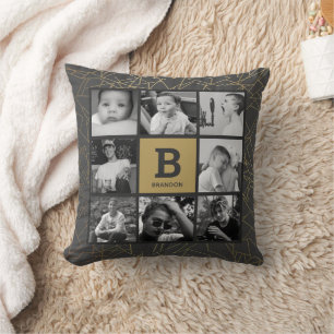 Gold Gray Foto Collage Throw Kissen