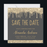 Gold Gray Moderner Glitzer Sweet 16 Save the Date Einladung<br><div class="desc">Luxus Gold und Charcoal Gray (Grau) Funkelnd Driving Glitzer 16 . Geburtstag - 16 Girl's Birthday Party Save the Date Einladung. Diese Einladung eignet sich hervorragend für die Sparkle Glitzer Sweet 16. Geburtstagsparty,  die in Pink Rose Gold feiern möchte.</div>