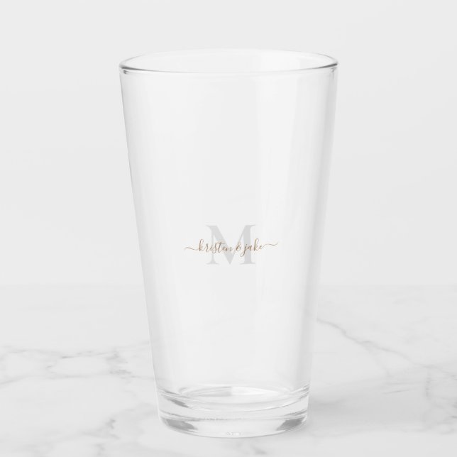Gold & Gray Monogram & Script-Namen Glas (Vorderseite)