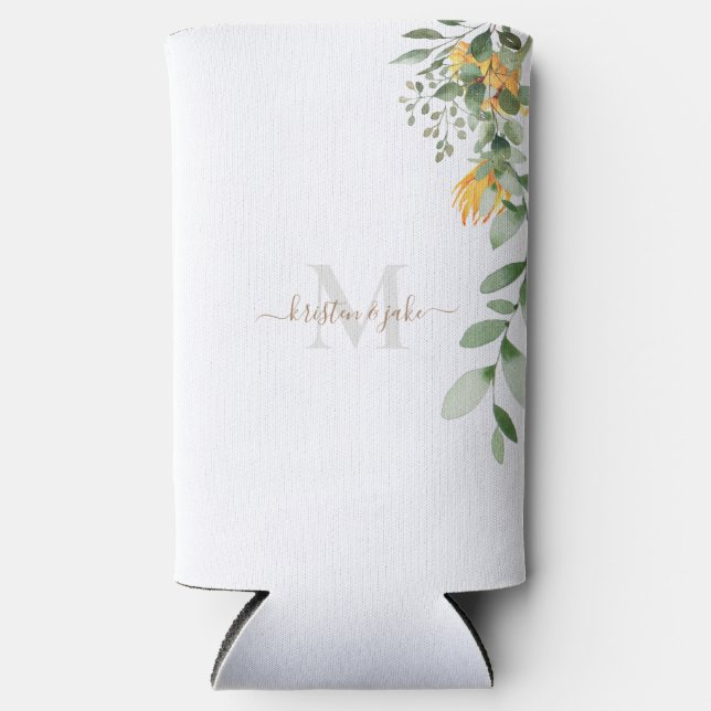 Gold & Gray Monogram & Script-Namen Sonnenblumengü Selters Dosenkühler (Vorderseite)