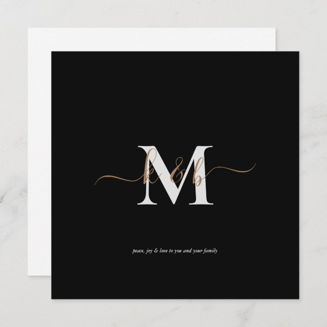 Gold & Gray Monogram Script Scripte Weihnachten Karte (Vorne/Hinten)