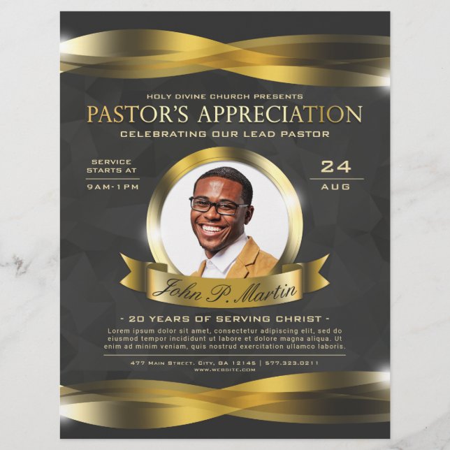 Gold & Gray Pastor's Apprecife Kirche Flyer (Vorne)