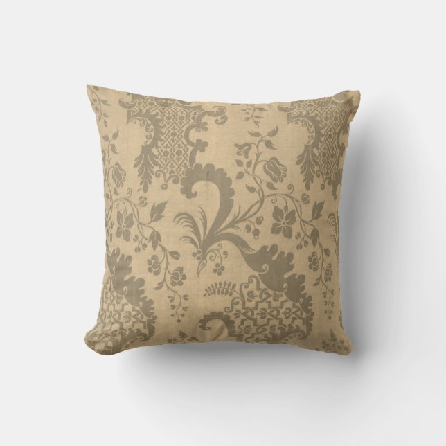 Gold Gray Silver Damask Vintages elegantes Polster (Vorderseite)