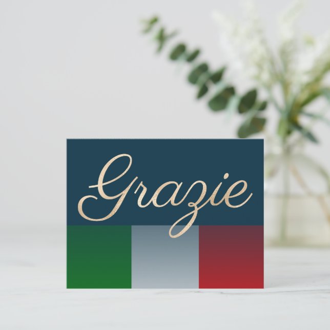Gold Grazie auf verblasste italienische Flagge Postkarte (Stehend Vorderseite)