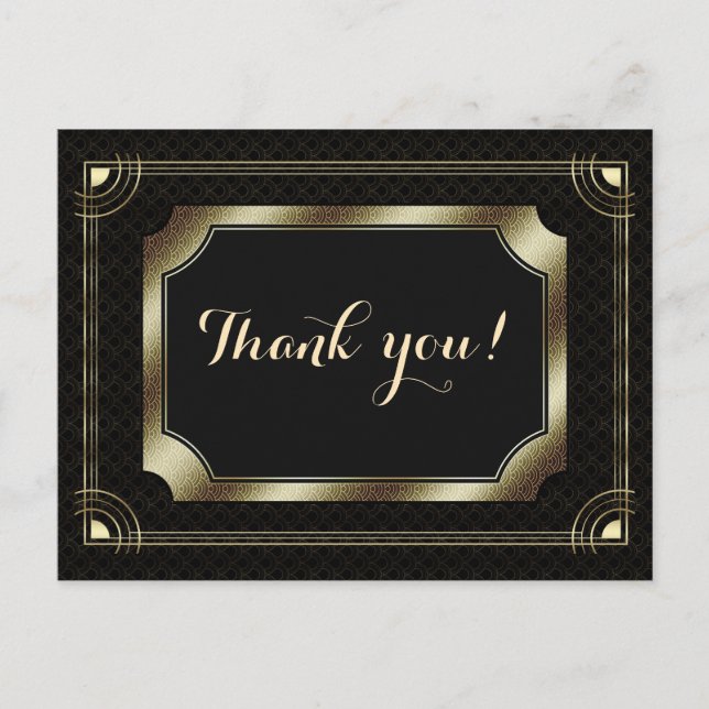 Gold Great Gatsby Art Deco 20s Hochzeit Vielen Dan Postkarte (Vorderseite)