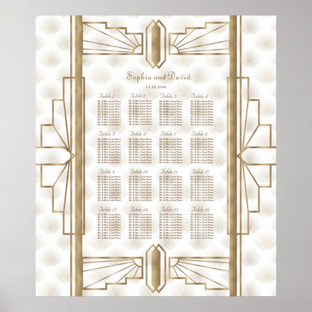 Gold Great Gatsby Art Deco Hochzeitskarte Poster (Vorne)
