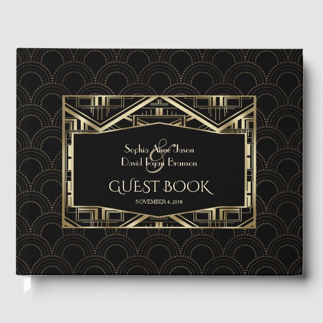 Gold Great Gatsby Art Deco Style Wedding Gästebuch (Vorderseite)