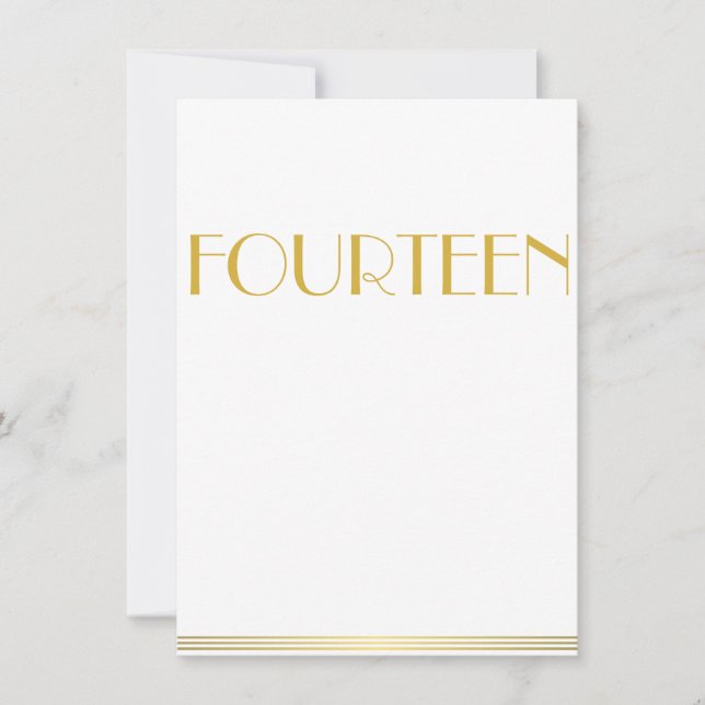 Gold Great Gatsby Wedding Table Cards Vierzehn Einladung (Vorderseite)