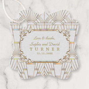 Gold Great Gatsby White Art Deco 1920er Hochzeit Geschenkanhänger