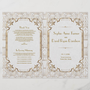 Gold Great Gatsby White Art Deco Hochzeitsprogramm