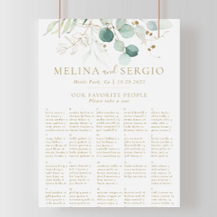 Gold Green Alphabetical Wedding Seating Chart Poster