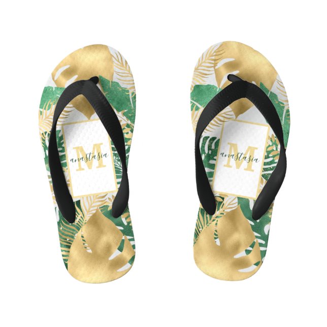 Gold Green Big Tropical Feuilles paire de tongs (Semelle)