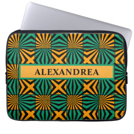 Gold Green Black Geometric Muster personalisieren Laptopschutzhülle