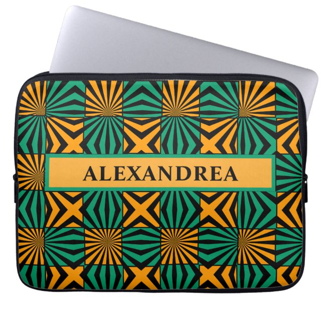 Gold Green Black Geometric Muster personalisieren Laptopschutzhülle (Vorderseite)