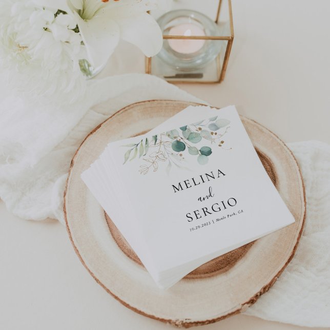 Gold Green Blätter Calligraphy Wedding Napkins Serviette (Von Creator hochgeladen)