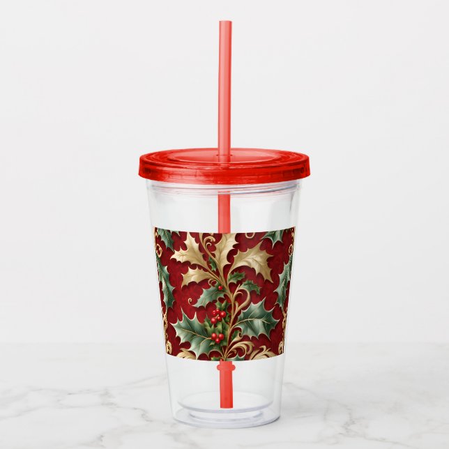Gold Green Blätter Red Holiday Acrylic Tumbler Acryltrinkbecher (Vorderseite)