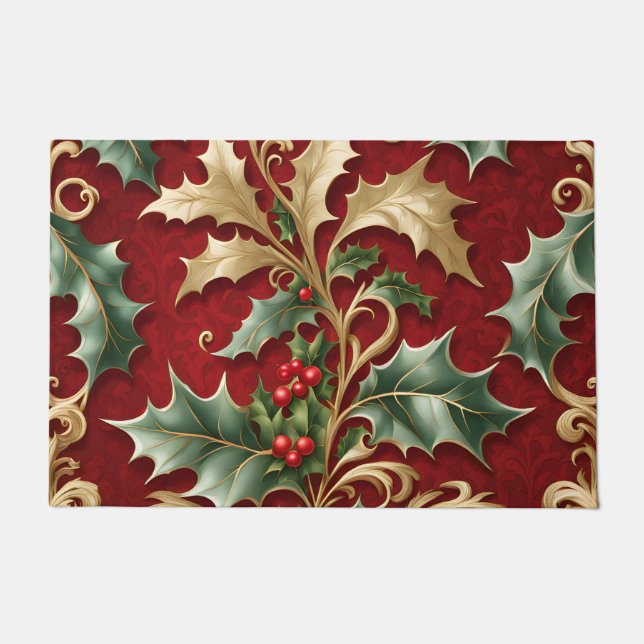 Gold Green Blätter Roter Weihnachtsurlaub Doormat Fußmatte (Vorderseite)
