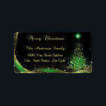 Gold Green Christmas Return Address Label Adressaufkleber<br><div class="desc">Mit diesem stilvollen Weihnachtsadressen-Label, das mit leuchtend grünen und goldenen Wirbel geschmückt ist, können Sie Ihre Kuverts mit einem fröhlichen Weihnachtstext-Design auf schwarzem Hintergrund ansprechen. Einfach und elegant, fügt dieses personalisierte Retourlabel die perfekte Weihnachtsfeier-Touch zu Ihren entsprechenden Einladungen und Umschlägen hinzu. Klicken Sie auf die Schaltfläche "Anpassen", um Ihren eigenen...</div>