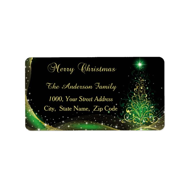 Gold Green Christmas Return Address Label Adressaufkleber (Vorne)
