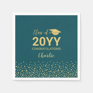 Gold Green Confetti Class of 2022 Graduation Party Serviette