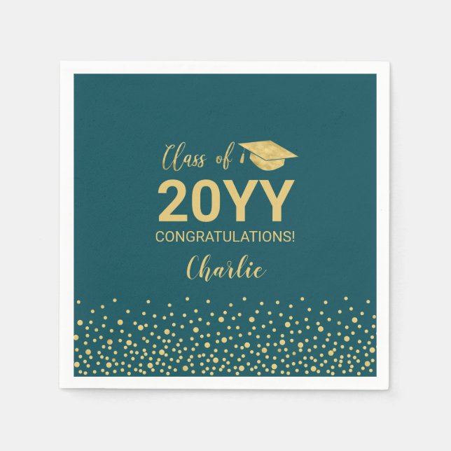 Gold Green Confetti Class of 2022 Graduation Party Serviette (Vorderseite)