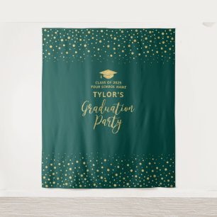 Gold & Green Confetti Hintergrund der Absolvente Wandteppich