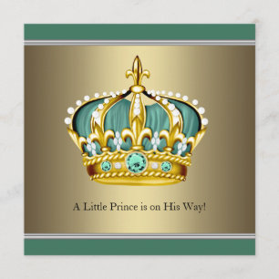 Gold Green Crown Prince Baby Boy Dusche Einladung