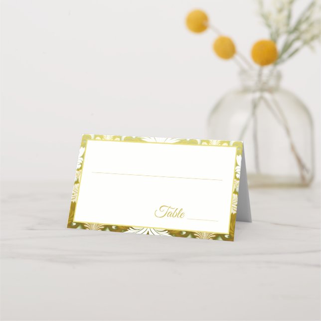 Gold Green Damask Wedding Platzkarte (Vorderseite)
