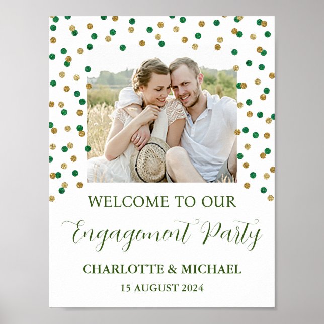 Gold Green Engagement Party Custom 8.5x11 Foto Poster (Vorne)