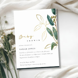 GOLD GREEN EUCALYPTUS FOLIAGE BABY SHOWITE EINLADE DANKESKARTE