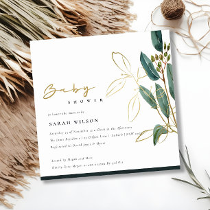 GOLD GREEN EUCALYPTUS FOLIAGE BABY SHOWITE EINLADE DANKESKARTE
