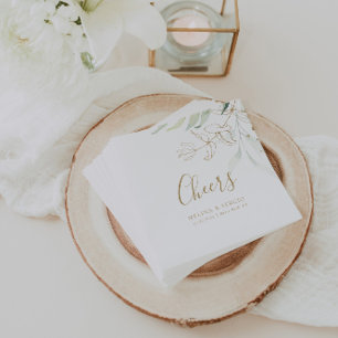 Gold Green Eucalyptus Wedding Cheers Napkins Serviette