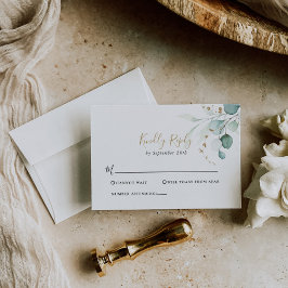 Gold Green Eucalyptus Wedding RSVP Card