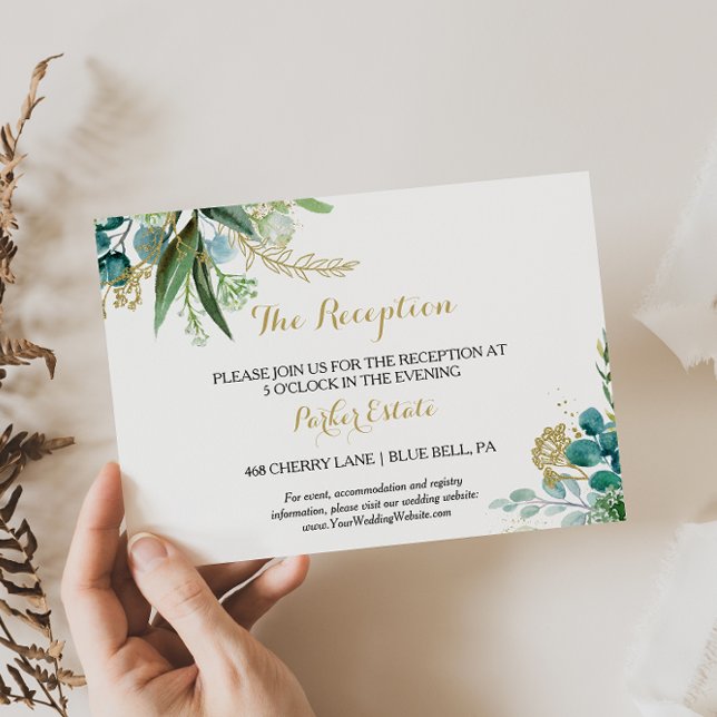 Gold Green Eukalyptus Wedding Reception Card Einladung (Von Creator hochgeladen)