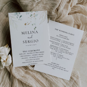 Gold Green Feuille Calligraphy Wedding Programme