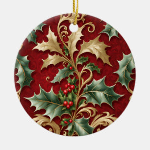 Gold Green Feuille Rouge Noël Ornement de Noël