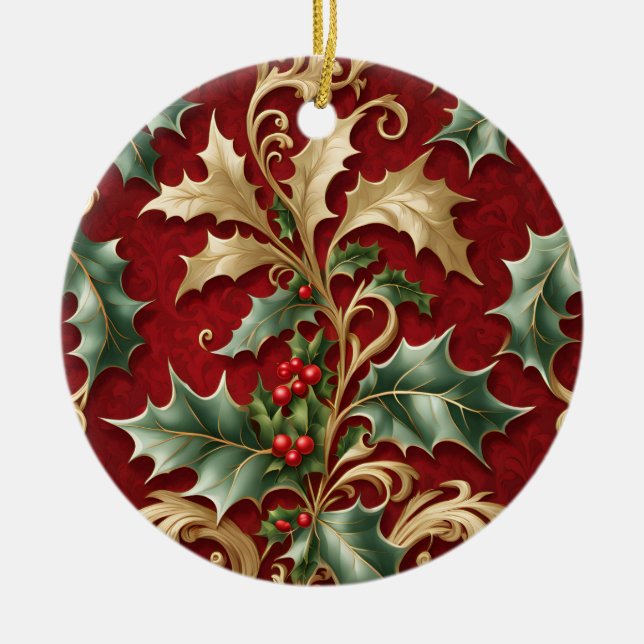 Gold Green Feuille Rouge Noël Ornement de Noël (Devant)