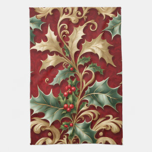 Gold Green Feuille Rouge Vacances Serviette de cui