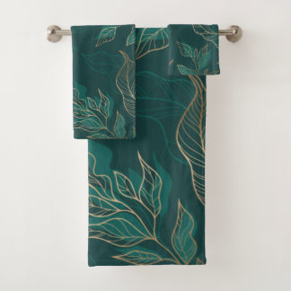Gold Green Floral Badhandtuch Set
