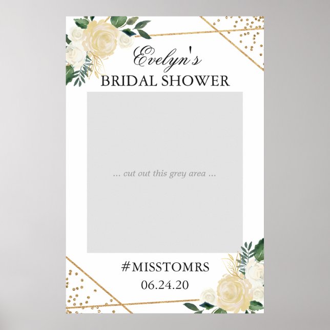 Gold Green Floral Brautparty Foto Prop Poster (Vorne)