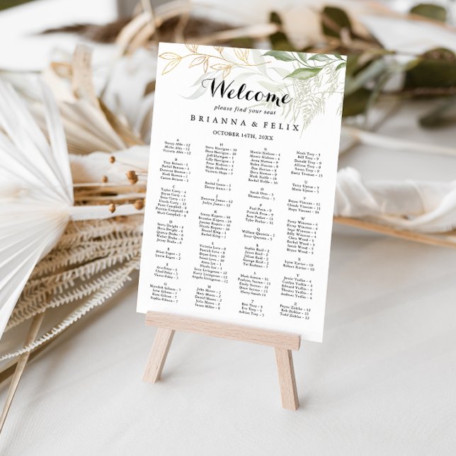 Gold Green Foliage Alphabetical Seating Chart Poster (Von Creator hochgeladen)
