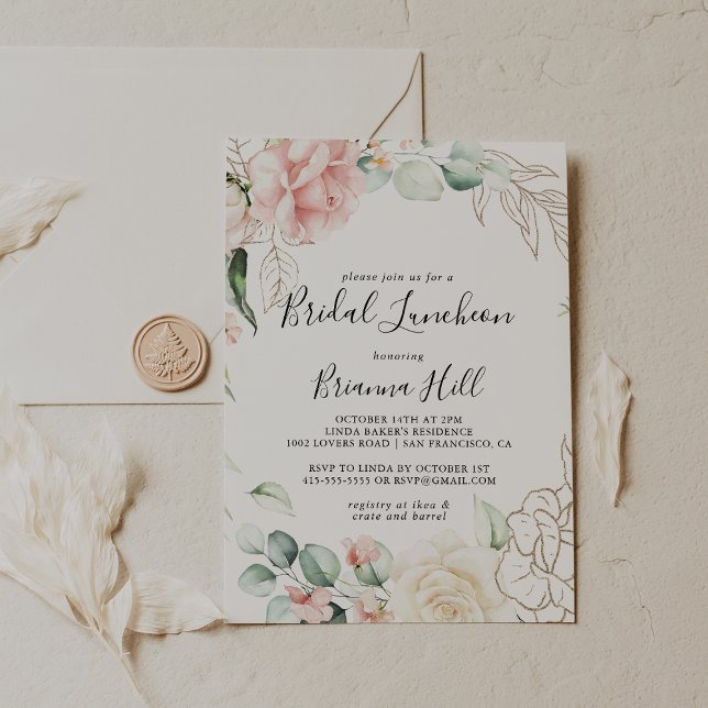 Gold Green Foliage Bridal Luncheon Brautparty Einladung (Von Creator hochgeladen)