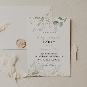 Gold Green Foliage Calligraphy Engagement Party Einladung