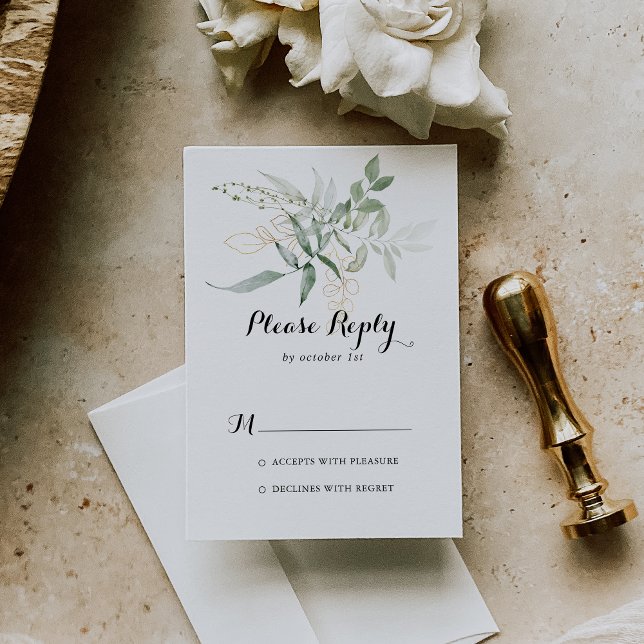 Gold Green Foliage Calligraphy UAWG RSVP Karte (Von Creator hochgeladen)