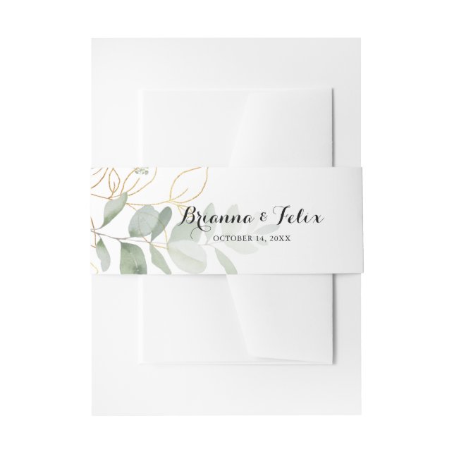 Gold Green Foliage Calligraphy Wedding Einladungsbanderole (Vorderseite Beispiel)